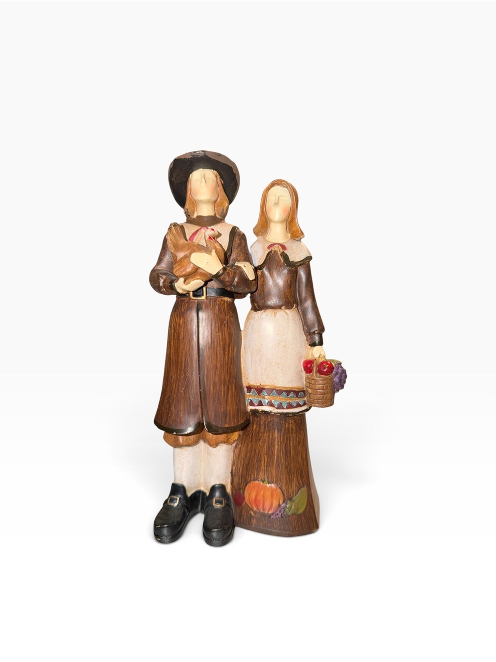 Autumn Pilgrim Couple Figurine - Brown and Cream Holiday Decor